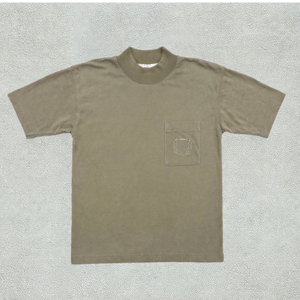 Vintage Blair Mock Neck Tee Womens S Taupe Olive Pocket Crest Shoulder Pads 90s